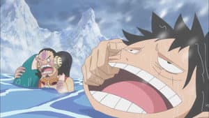 Still from In a Real Pinch! Luffy Sinks into the Ice-cold Lake!